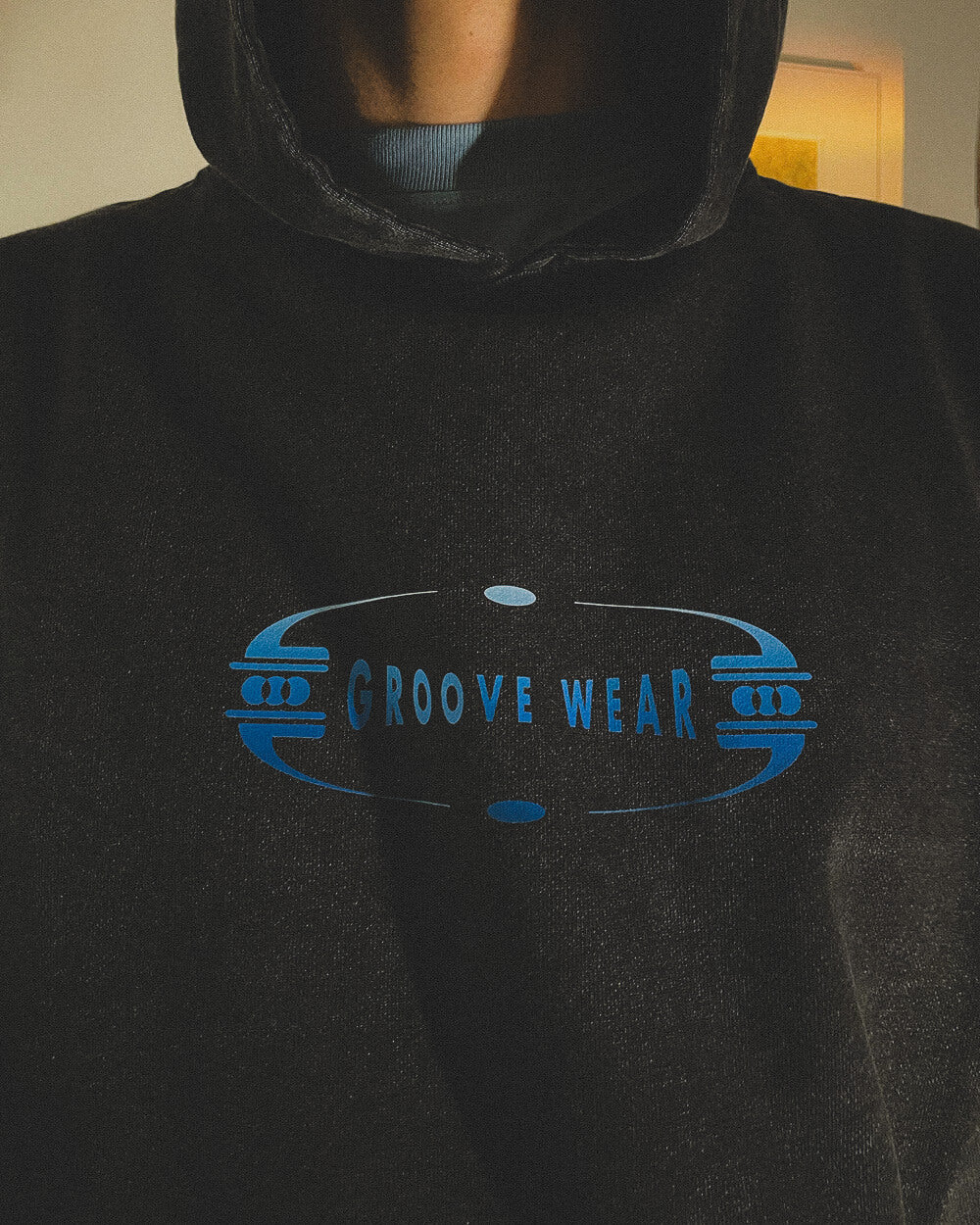 GRADIENT GROOVE BLUE | ACID WASH BLACK HOODIE