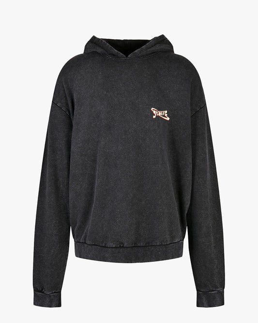 GW ESSENTIAL | ACID WASH BLACK HOODIE