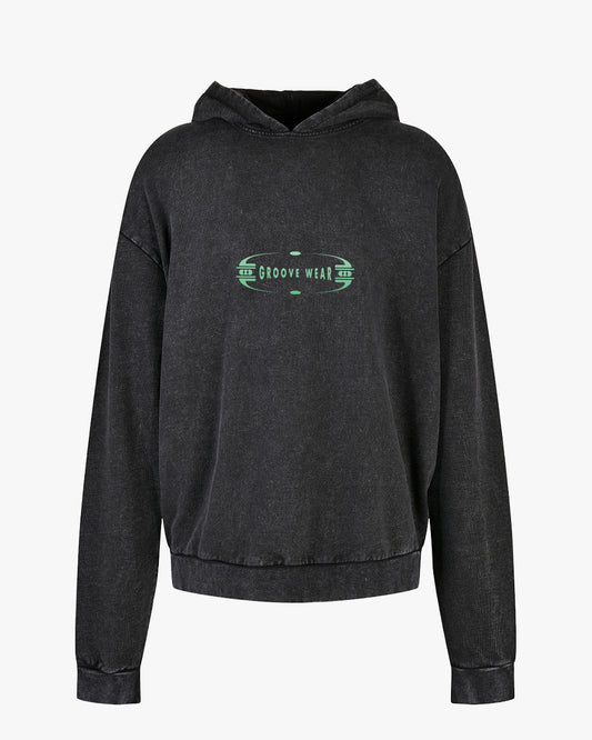 GRADIENT GROOVE GREEN | ACID WASH BLACK HOODIE